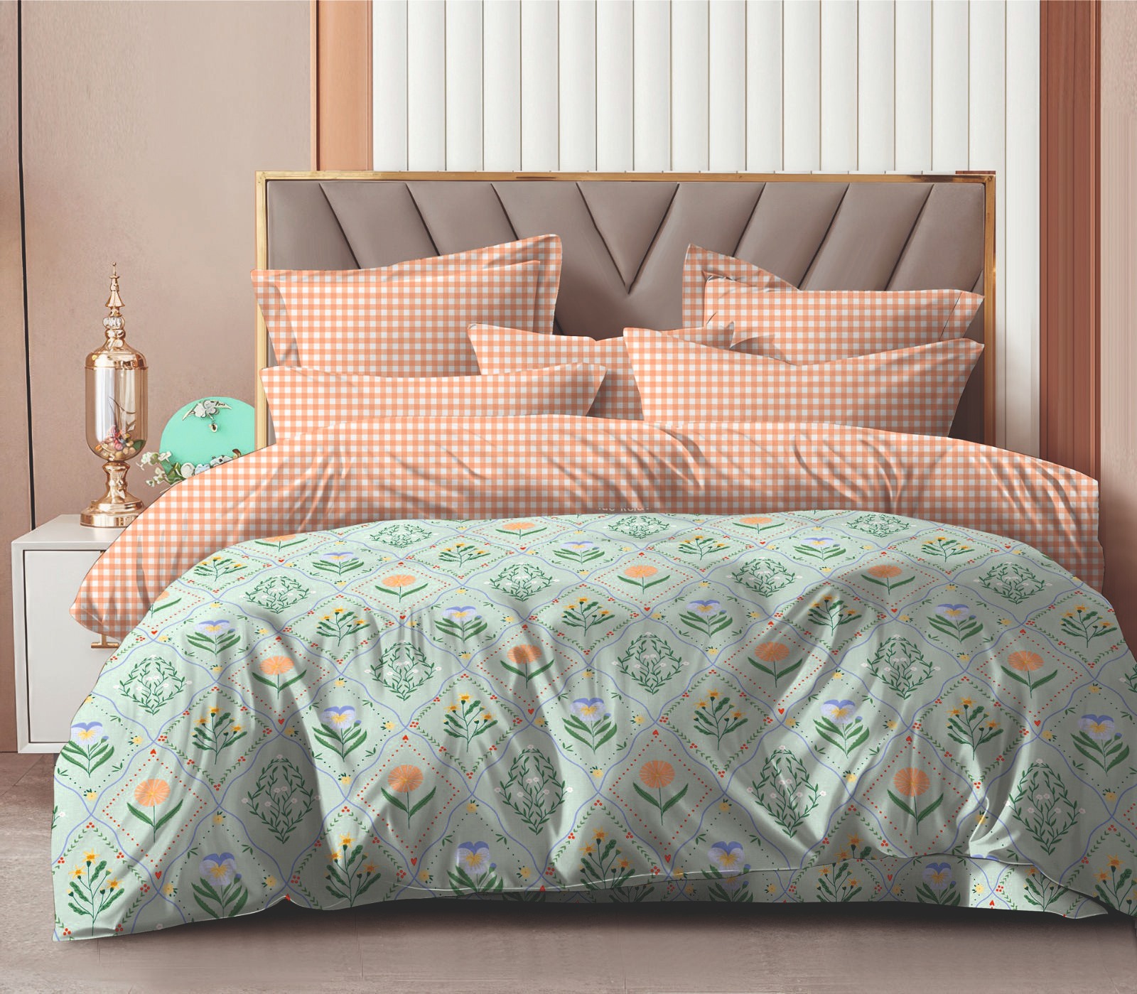 Country Home Harmony Double Bedsheet with 2 Pillow covers |2.44 x 2.20 Meters|004