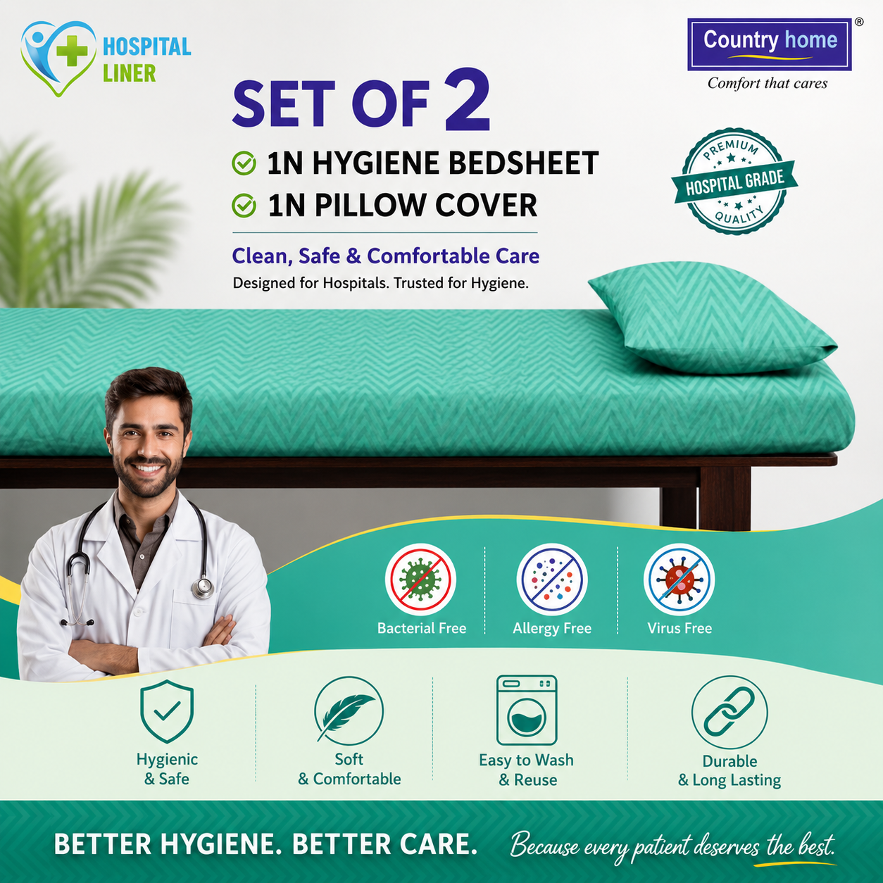 Country Home® Hospital Hygiene Bedsheet Set (Set of 2)